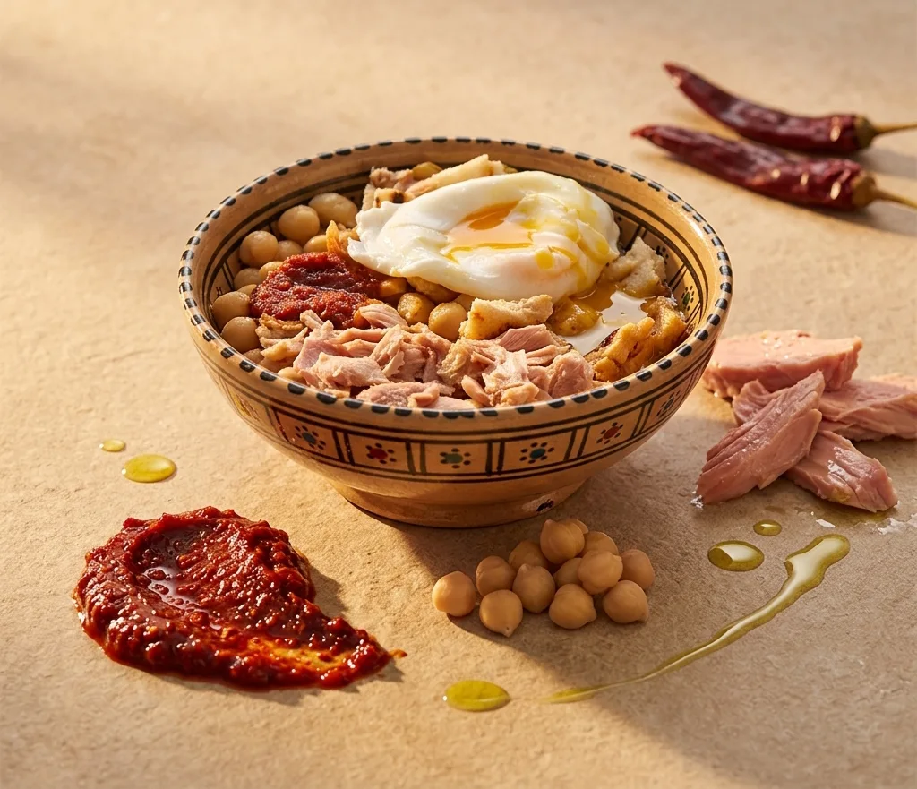 lablabi recipe, tunisian chickpea soup, soupe tunisienne pois chiches, lablabi tunisien, harissa chickpea soup, tunisian street food bowl, north african soup, comfort food tunisia, El Manar tuna lablabi, chickpea broth
